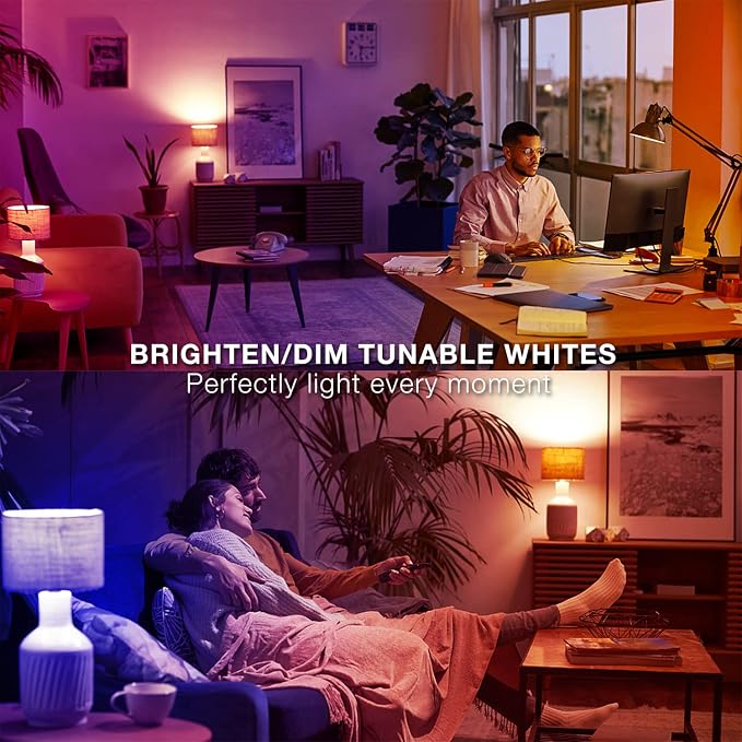 DAYBETTER Smart Light Bulbs,Alexa Light Bulbs,WiFi Smart Bulbs | that Work with Alexa,Google Assistant,RGBCW Color Changing Light Bulb,Dimmable,A19 9W 800LM,E26,2.4Ghz,No Hub Required,4 Pack