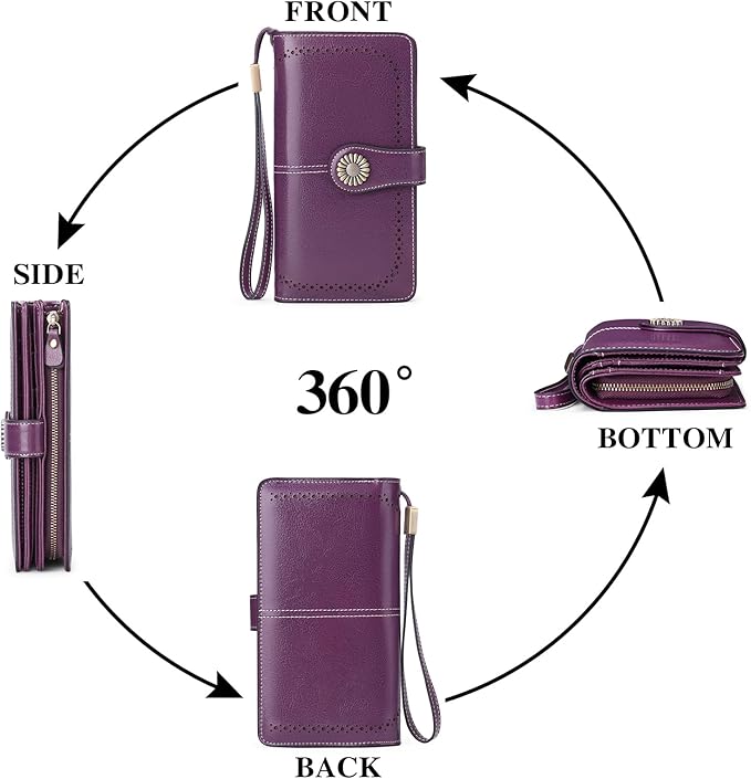 SENDEFN Wallets for Women Leather Credit Card Holder with RFID Blocking Large Capacity Wristlet | with RFID Blocking, Large Capacity, Wristlet, with RFID Blocking, Large Capacity, Wristlet