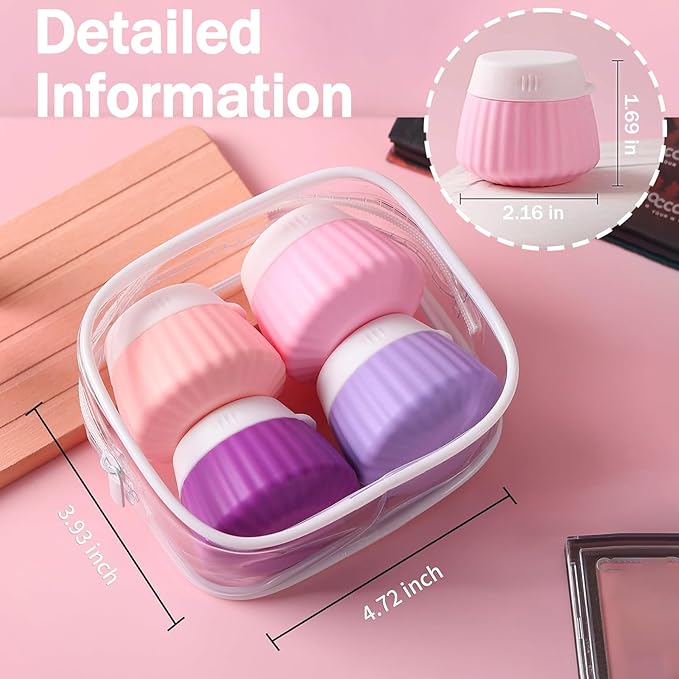 4 Pack Travel Size Silicone Cream Containers, Leak Proof Refillable Toiletry Bottles for Toiletries with 4 Scoops, Labels and Clear Bag, Suitable for Travel Shampoo and Conditioner Bottles (A)