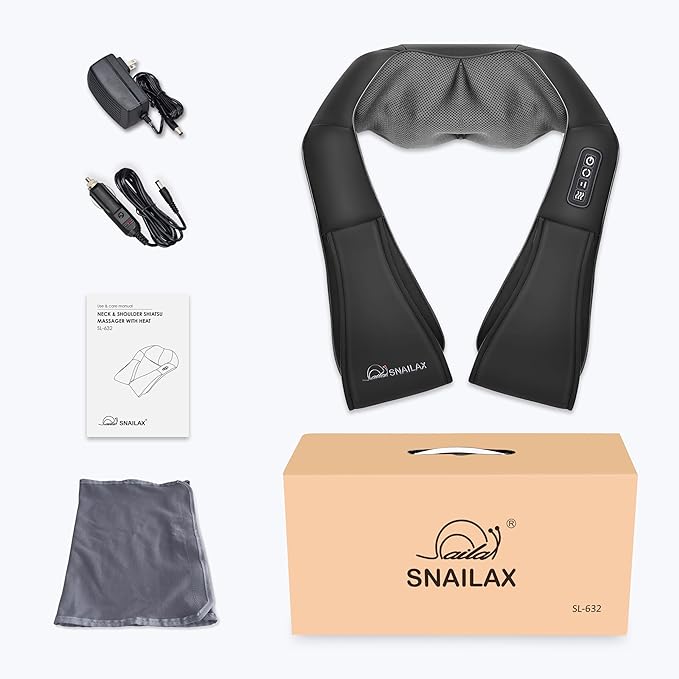 Snailax Neck Massager with Heat, Shiatsu Neck Back Massager for Pain Relief Deep Tissue, Knead Shoulder Massager Pillow for Back, Leg Muscle, Gifts for Dad