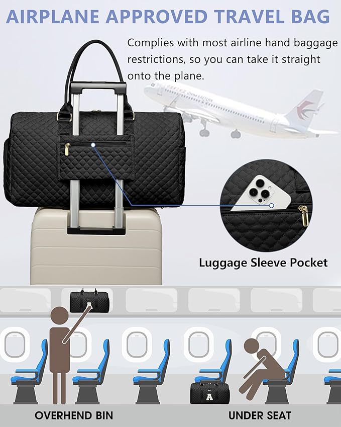 Women Weekender Travel Duffle Bag: Initial Duffel Overnight Bags with Shoe Compartment Large Carry on Tote with Toiletry Bag Weekend Traveling Yoga Gym Hospital Bag for Women with Wet Pocket Letter A