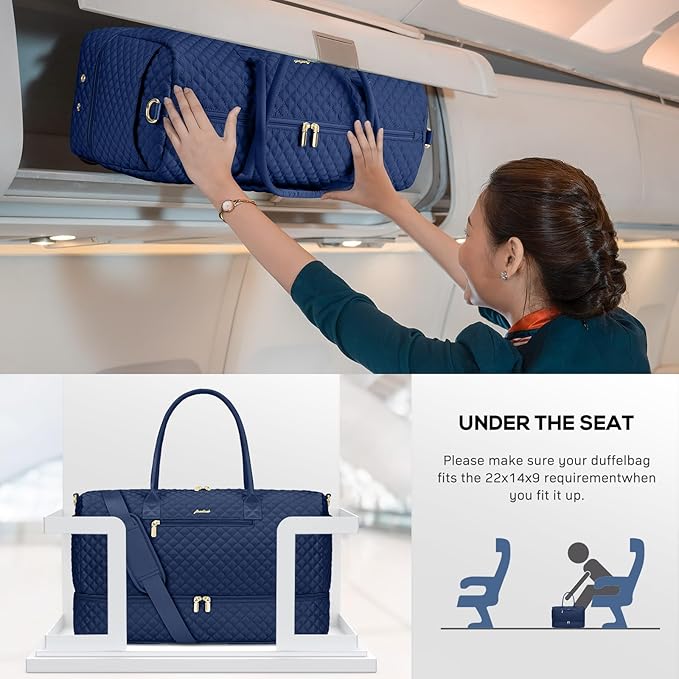 Travel Weekender Bags for Women - Carry on Overnight Bags with Shoe Compartment Duffle Bag with Laptop Pocket Hospital Bag for Labor Delivery Gym Tote Bag with Toiletry Bag Blue