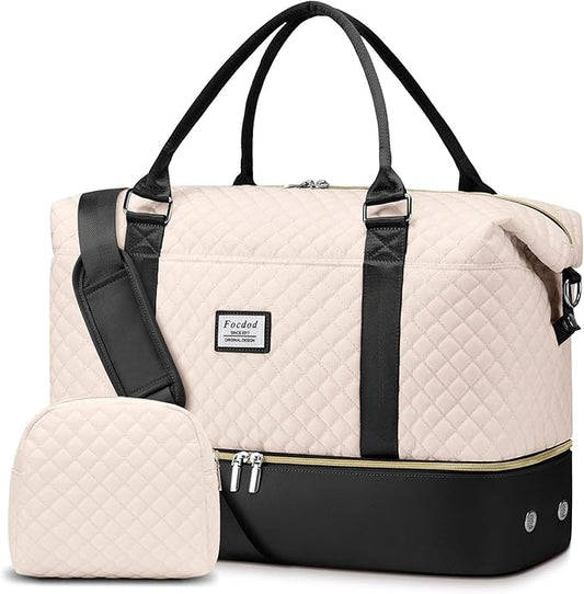 Travel Weekender Duffle Bags for Women: Overnight Bags with Shoe Compartment Large Carry on Weekend Bag with Toiletry & Wet Pocket Tote Duffel Bag Hospital Bag for Women Labor Delivery Begie Black
