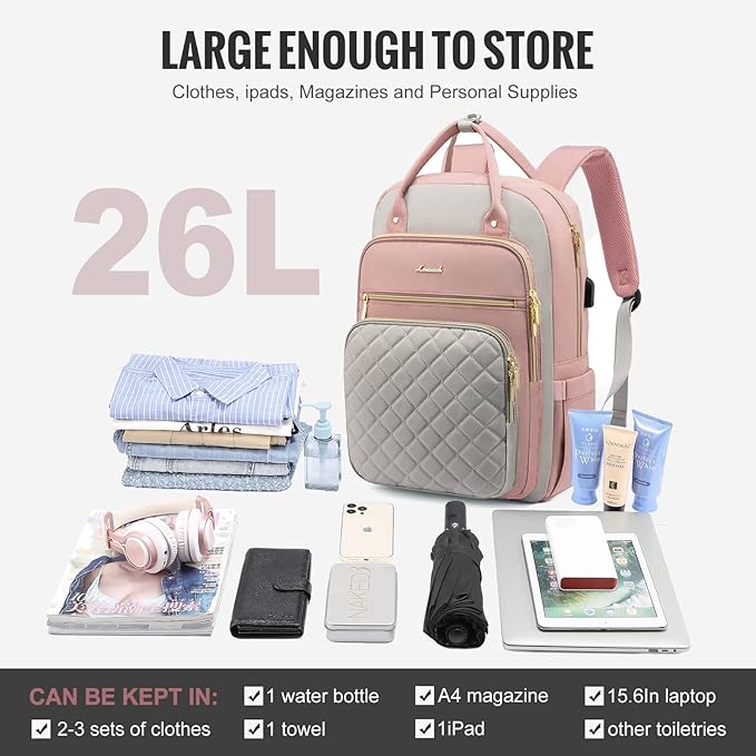 LOVEVOOK Laptop Backpack for Women, Water Resistant Travel Work Backpacks Purse Stylish College Business Teacher Nurse Computer Bag with USB Charging Port, Fits 15.6" Laptop