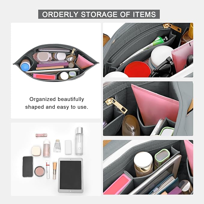 LOUKAYCCI Purse Organizer Insert for Longchamp Le Pliage L Handbag Insert Felt Long Champ Tote Bag Organizer Insert with Cup (LightGrey, Medium)