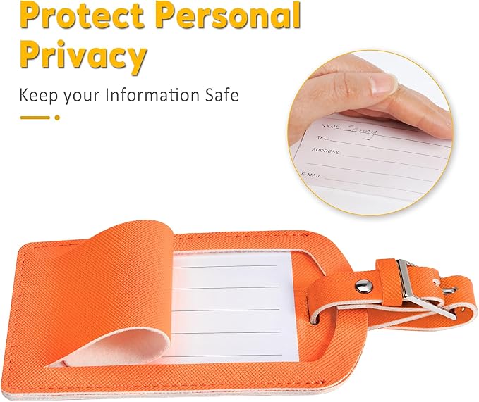 3 Pack Luggage Tags for Suitcases, TSA Approved Bag Tags, Baggage Tags with Privacy Protection, Travel Essentials Luggage Accessories, Bright Orange