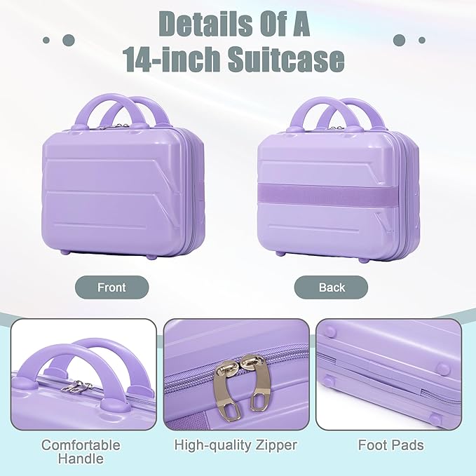 Hardshell Luggage, Lightweight Durable ABS Suitcase with Spinner Wheels, 14/20 Inch