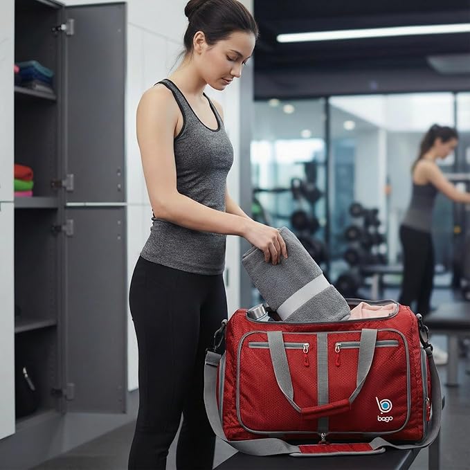 Bago Compact Duffle Bag for Travel Women & Men. Durable Lightweight Foldable Travel Duffel Bags For Traveling Women. 40L Duffle Bags a Reliable Weekender duffel or Overnight Bag With Shoe Compartment