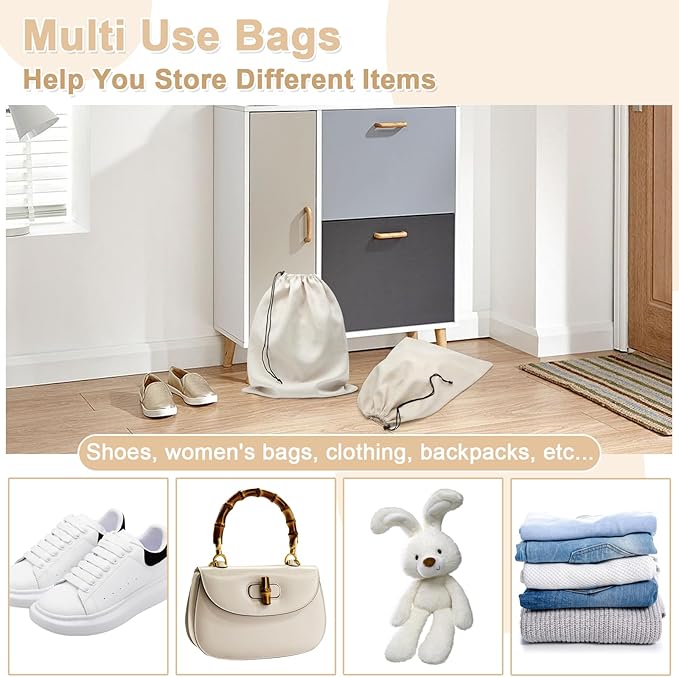 4-Piece Travel Shoe Bag with Drawstring Shoe Bag, Dustproof Shoe Bag, Washable and Reusable (Beige)