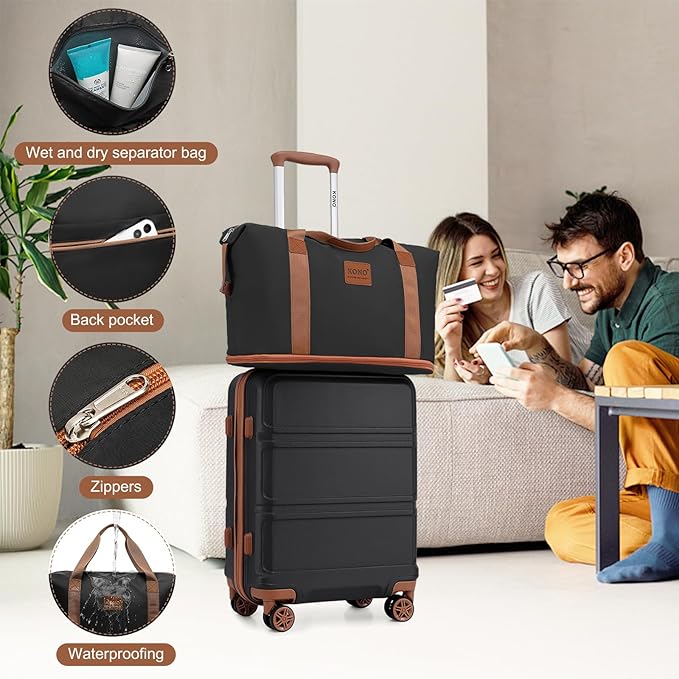 Kono Suitcase Set 3 Piece Luggage Set Expandable(only 28") PC+ABS Carry On Hardside Luggage with TSA Lock Spinner Wheels (Apricot Black, 6 piece set)