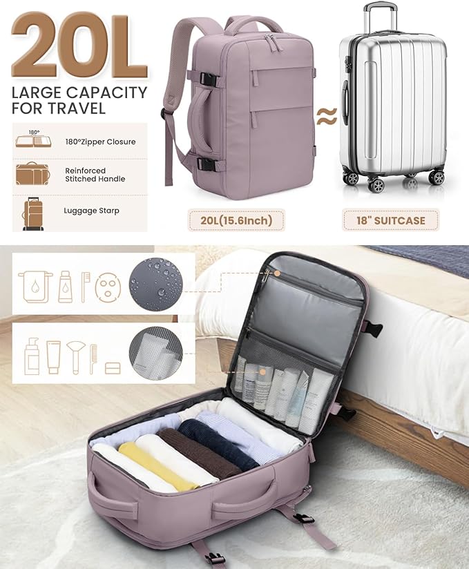 Travel Backpack for Women Man, Waterproof Personal Item Travel Bag Airline Approved Laptop Backpack Bookbag Weekender bags for Business,Travel, Work Fits 15.6 inch Laptop(Medium,Purple)