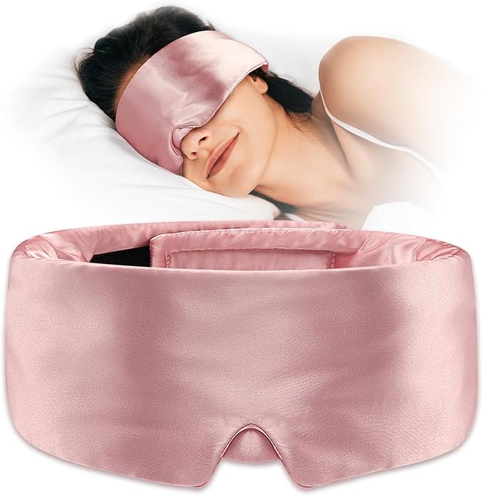 Umisleep Soft Sleep Mask, Blackout Eye Mask for Side Sleepers, Comfortable Sleep Mask for Women Men, Satin Eye Masks for Sleep with Wide Band, Smooth Sleeping Mask, Blindfold, Pink