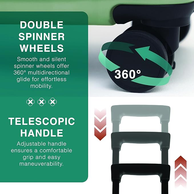 Luggage Sets 3 Piece, 20 Inch Carry on Luggage and 24 Inch Suitcases with Wheels Spinner, Durable Hard Shell Suitcase Set, Expandable Travel Suitcase, Sage Green
