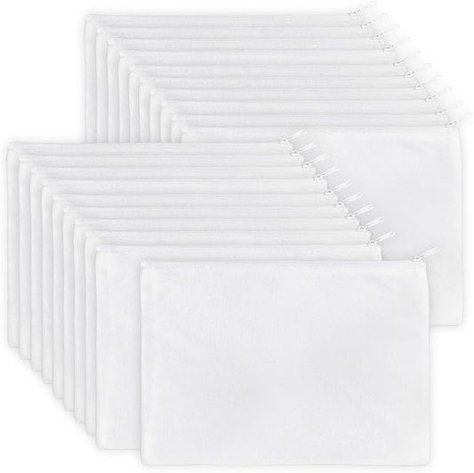 Koolmox 30 PCS 8x5'' White Makeup Bag Set with Zipper Customizable Cotton Canvas Pouches for DIY Arts and Crafts, Cases to Tie-Dye for Cosmetic Items, Stationary, Party Favors