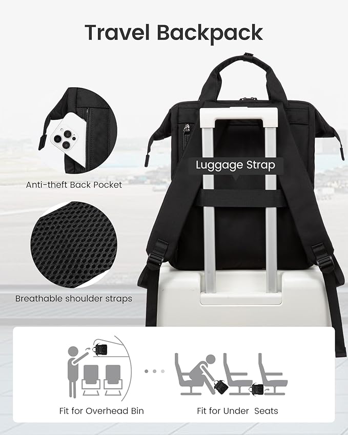 LOVEVOOK Laptop Backpack for Women, 15.6 Inch Work Business Backpacks Purse, Large Capacity Teacher Nurse Bag Work Travel Computer Backpacks, College Bookbag for School, Water Resistant Daypack, Black