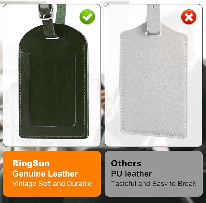 Ringsun Leather Luggage Tag for Suitcases ID Tags Bag Tags for Luggage (2 Pack)