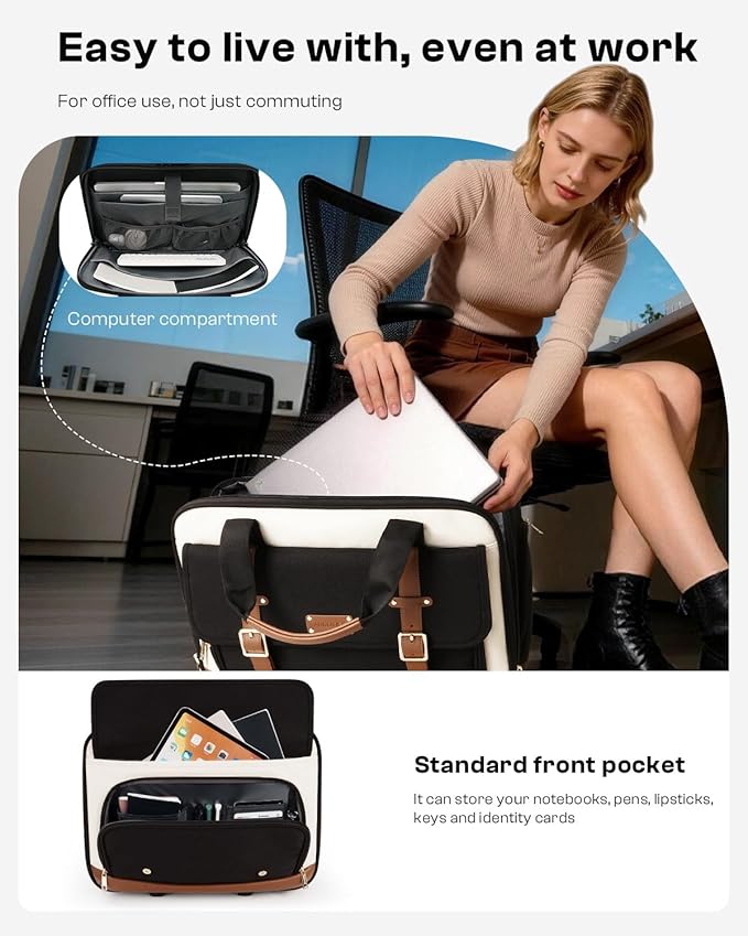 Rolling Laptop Bag for Men and Women, 16 Inch Computer Bag with Wheels Underseat Carry on Luggage, Laptop Briefcase Case for Work, Travel, College Teacher, Mobile Office Bag, Black Beige Brown