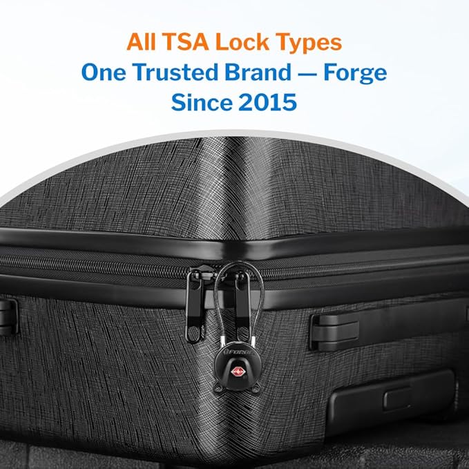 Forge TSA Approved Luggage Locks Ultra-Secure Dimple Key Cable Locks for Travel with Zinc Alloy Body- 6 Black Locks