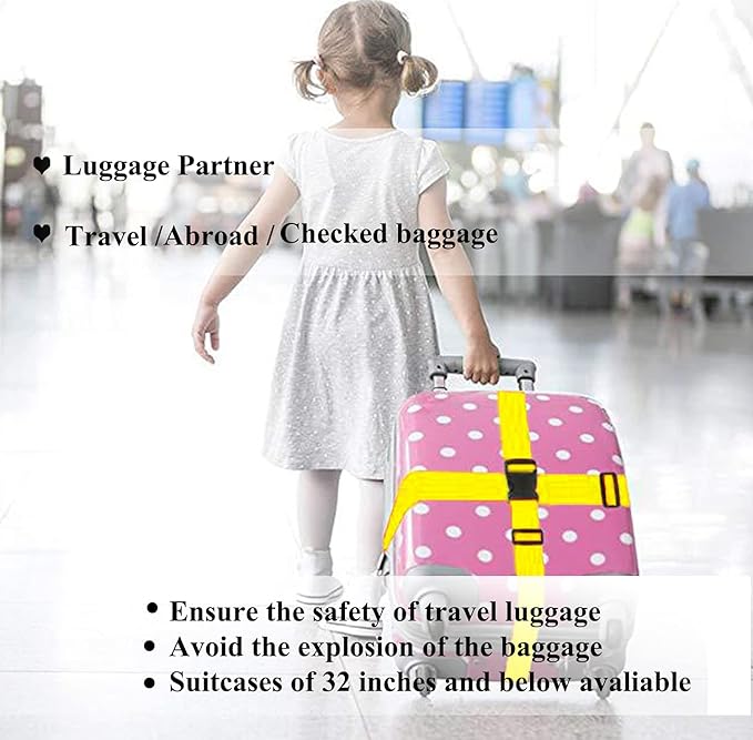 2 Pack Suitcase Belts, Adjustable Luggage Straps, Bright Colors Travel Packing Straps with Quick Release Buckle (Yellow)
