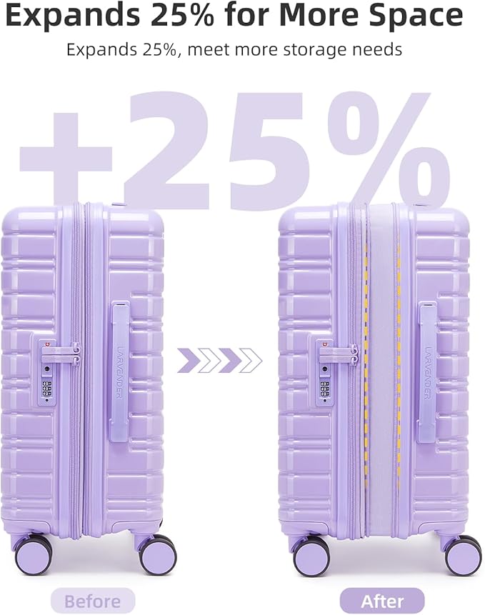 LARVENDER Carry On Luggage 22x14x9 Airline Approved, 20 Inch Expandable PC+ABS Hardside Suitcase Carry On Luggage with Spinner Wheels TSA Lock for Women Men (Lavender)