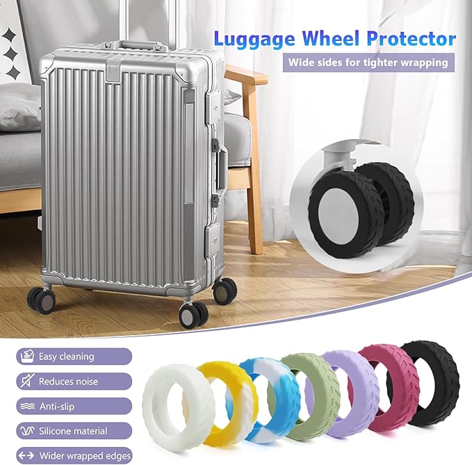 UMUST 16Pcs Luggage Wheel Covers,Silicone Suitcase Cover for 2-2.4'' Spinner Wheel, Carry On Luggage Wheels Protector,Upgrade Suitcase Wheels Protective,Essential Travel Accessories(Black)