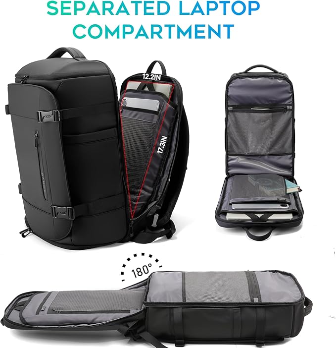 BANGE 40L Travel Backpack with Shoe Compartment, Large Capacity Weekender Bag Daypack Fits 17.3 Inch Laptop, Carry-on Luggage Backpack with Water Bottle Holder for Traveling, Hiking, Business