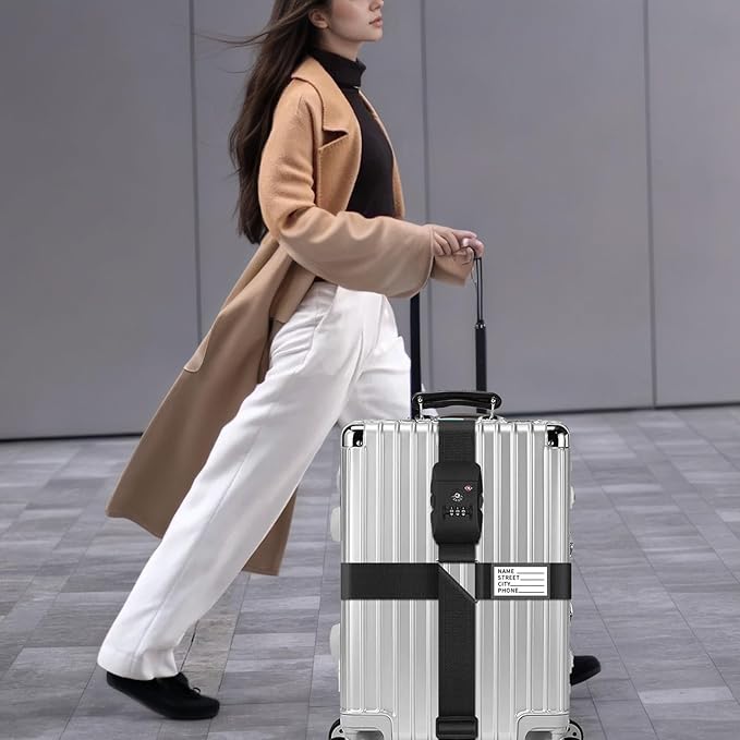 Luggage Straps TAS,Travel Strap with Name tag,Easy to Identify,Luggage Straps TSA Approved with Lock,Combination Luggage Lock with Adjustable Length,Compatible with 20-34 inch Luggage(Black 1 Pack)
