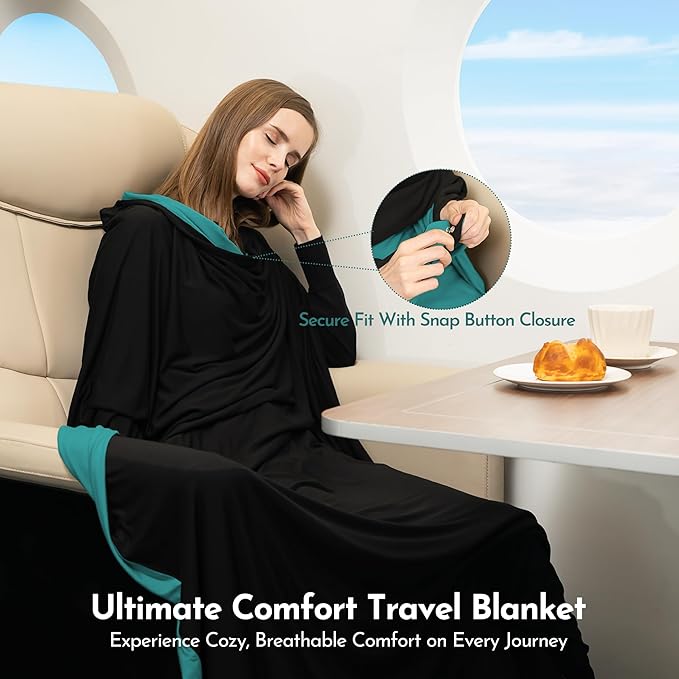 16-in-1 Compact Travel Blanket with Bag – Reversible, Ultra Soft Bamboo Airplane Blanket with Hidden Pocket – Packable for Flights & Travel Essentials (Semi-Weighted, Double Layer)