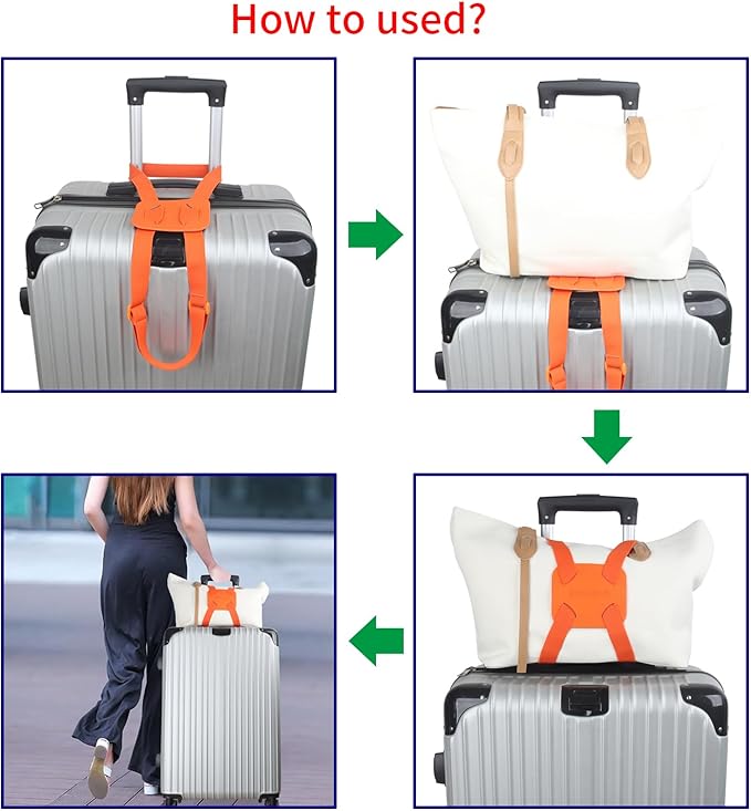 Luggage Straps Bag Bungees add a Bag, Luggage Bungee for suitcases Elastic Strap Belt- 2 Pack (Orange-2)