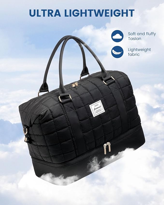 LOVEVOOK Puffer Weekender Bags for Women, Carry On Overnight Bag with Toiletry Bag, Gym Duffel Bag with Wet Pocket, 2Pcs Set