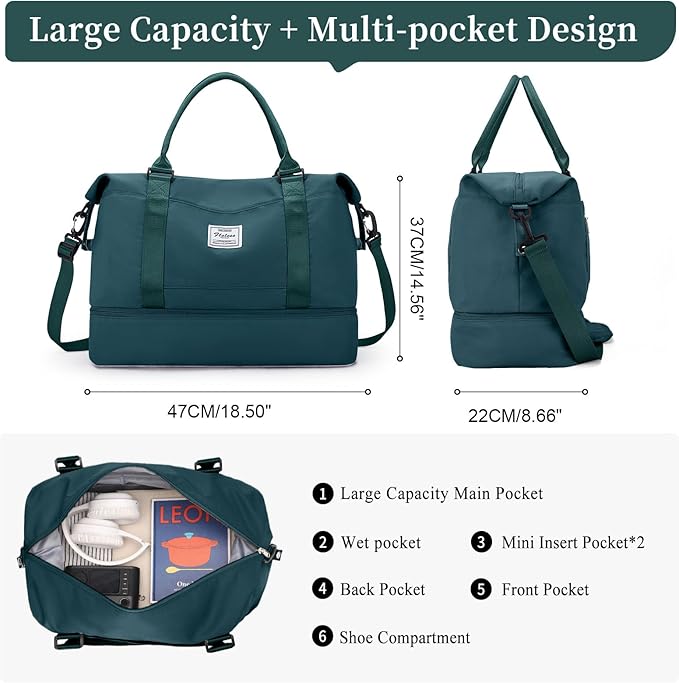 Weekender Bags for Women,Personal Item Travel Bag with Shoes Compartment,Overnight Travel Duffel Bag with Toiletry Bag