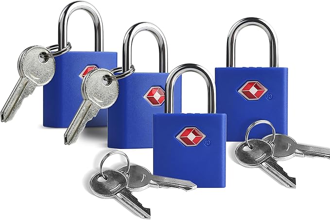 TSA Approved Locks for Luggage 4 Pack, TSA Locks for Luggage Travel Accessories, Small Padlock with Key, Weatherproof Outdoor Use Keyed Mini Padlock for Suitcase, Backpack, Bag, Zipper