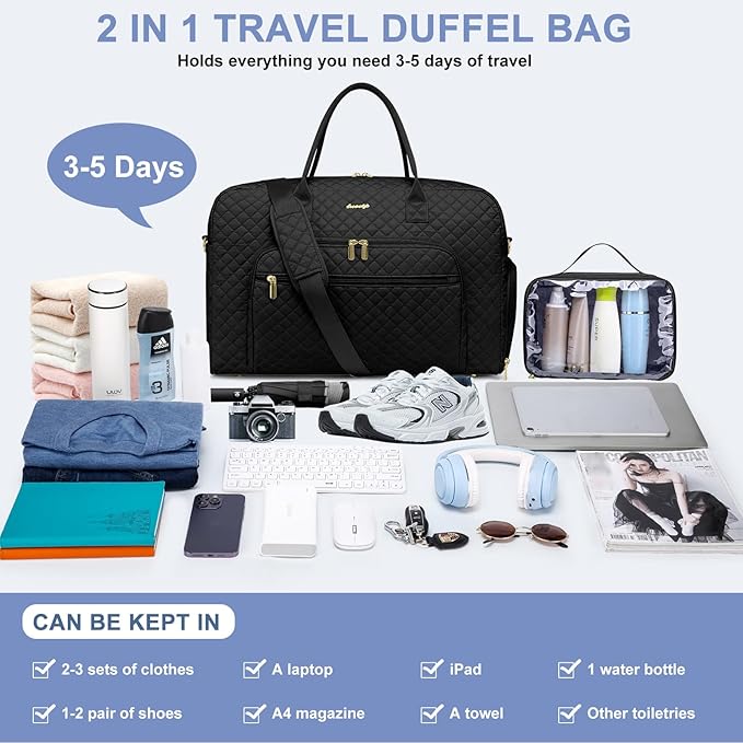 Travel Duffle Weekender Bags for Women - Weekend Bag Women with Shoe Compartment Carry On Overnight Bag with Toiletry Bag Duffel Bags Wet Pocket for Gym Hospital Bags for Labor and Delivery