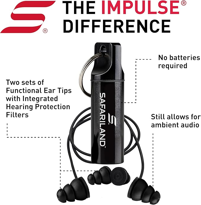 Safariland Pro Impulse Plus Hearing Protection, in Ear Earplugs with Keychain Storage Case – for Firing Range, Shooting and Hunting