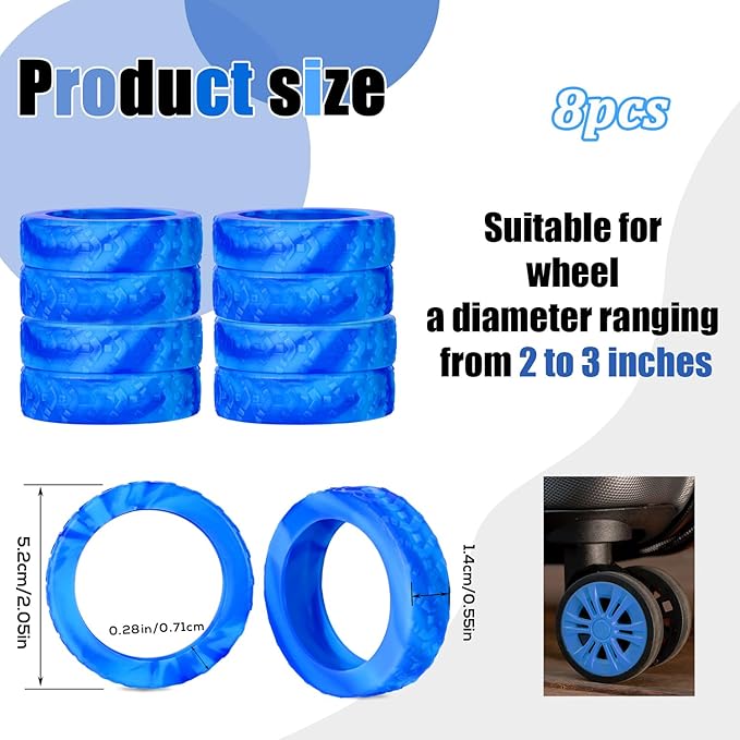 BOXOB 8pcs Luggage Wheel Covers, Thickened Silicone Spinner Wheel Protectors, Blue+Light Blue