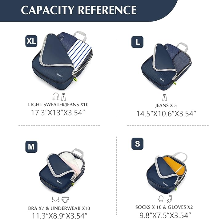 Gonex Compression Packing Cubes, 4pcs Expandable Storage Travel Luggage Bags Organizers (Purplish Blue)