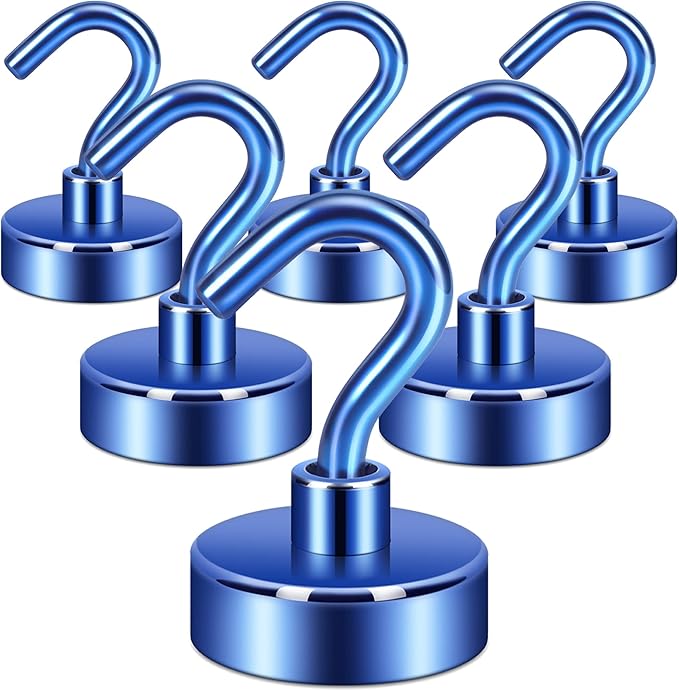 Neosmuk Magnetic Hooks,Heavy Duty Earth Magnets with Hook for Refrigerator, Extra Strong Cruise Hook for Hanging, Magnetic Hanger for Cabins, Grill (Navyblue, 6 Pack)