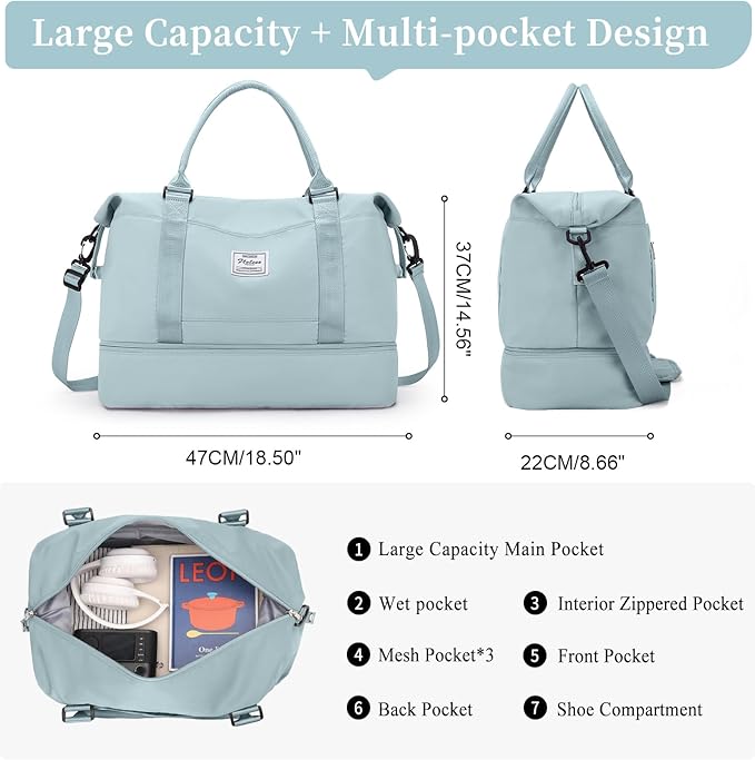 Weekender Bags for Women,Personal Item Travel Bag with Shoes Compartment,Overnight Travel Duffel Bag with Toiletry Bag