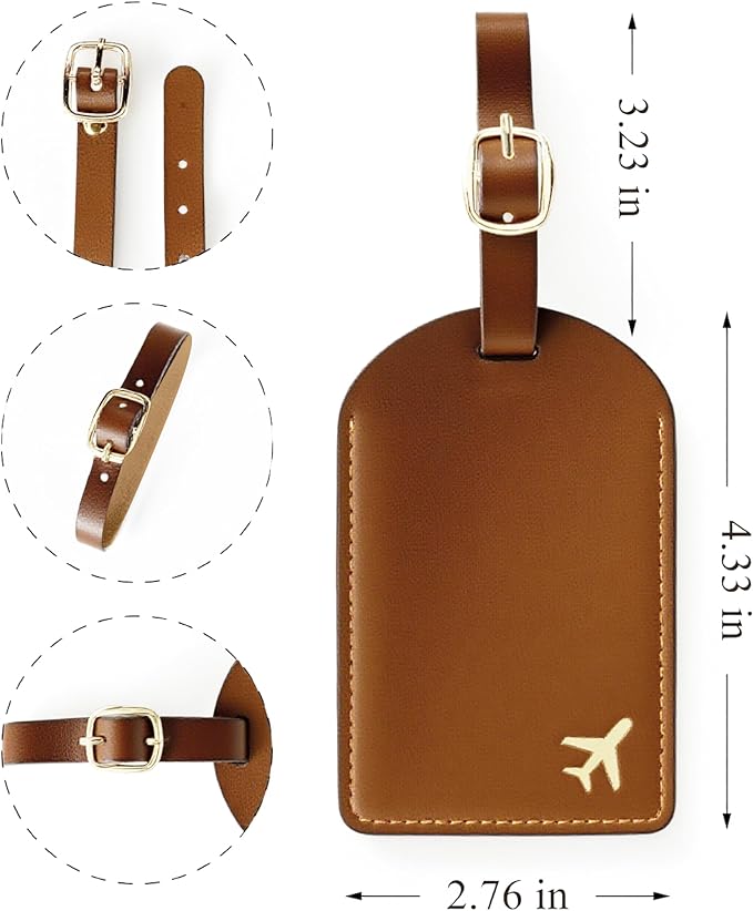 Luggage Tags for Suitcases, PU Leather Travel Tags for Luggage. (Espresso Brown)