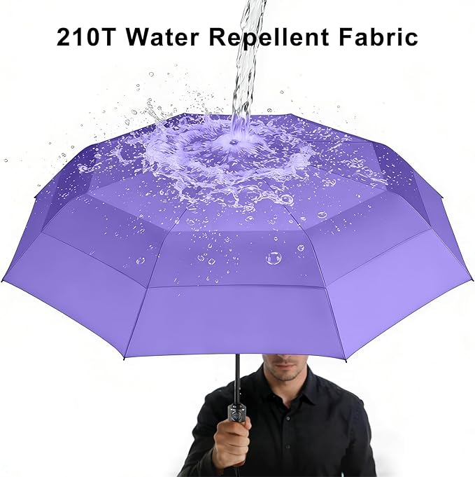 Lejorain Large Folding Golf Umbrella - Compact Mens Umbrellas Travel Rain and Windproof 54inch Collapsible Automatic Open Close Umbrella 210T Teflon Vented Double Canopy