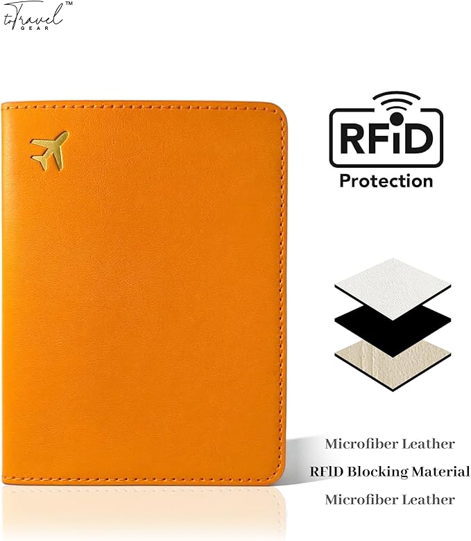 Passport Holder for Travel Essentials,RFID Blocking Passport Cover Case for Travel Accessories,Travel Wallet for Women Men (Orange)