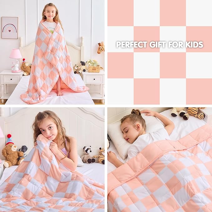 yescool Pink Checkered Weighted Blanket 10 Pounds Plaid Weighted Throw Blanket, Twin Heavy Blanket for Sleeping, Tartan Bed Throw Blanket Gifts for 80-110lbs, 48"x72"