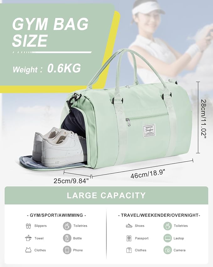 Gym Bag Womens,Travel Duffel Carry on Bag Sport Tote Bag Weekend Overnight Bag