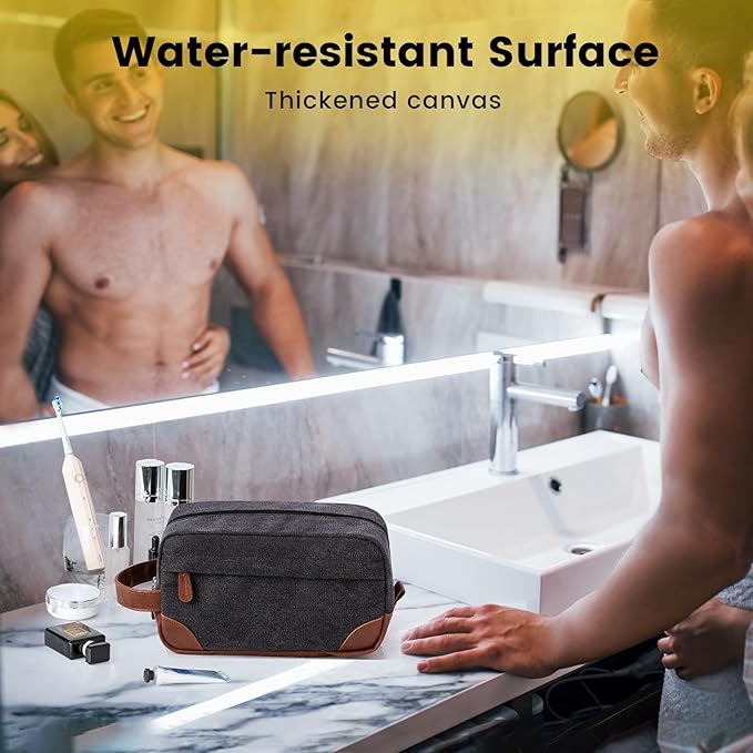 Vorspack Travel Toiletry Bag - Hanging Toiletry Bag for Men Water Resistant Canvas Shaving Bag with Large Capacity for Travel - Dark Grey