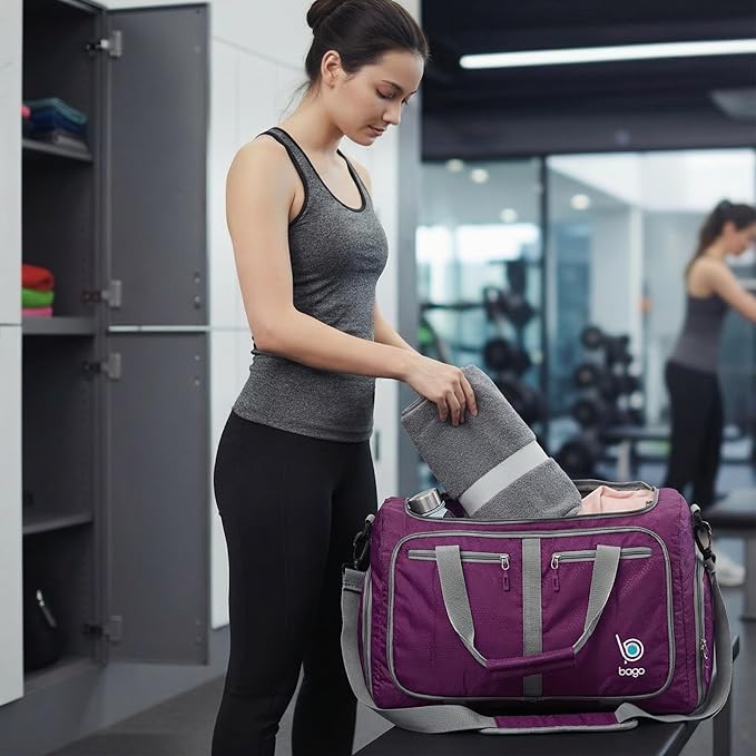 Bago Compact Duffle Bag for Travel Women & Men. Durable Lightweight Foldable Travel Duffel Bags For Traveling Women. 40L Duffle Bags a Reliable Weekender duffel or Overnight Bag With Shoe Compartment