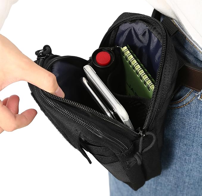 LefRight Multipurpose Tactical Molle Mobile Phone Belt Pouch EDC Gadget Slim Utility Waist Bag with Cellphone Holster Large Black