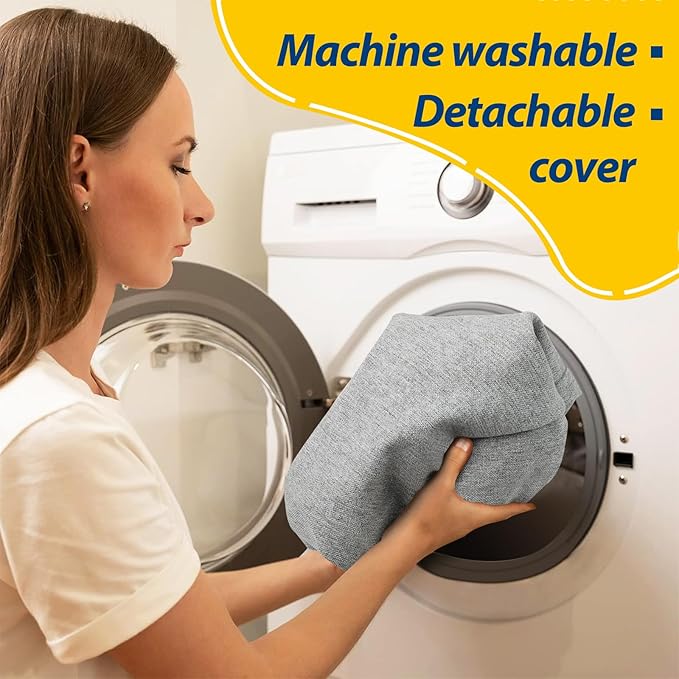AAAAAcessories D-Shaped Chair Cushions, 2" Thick Dining Chair Pads with Ties and Removable, Machine-Washable Cover, 17" x 16", Set of 4, Light Gray