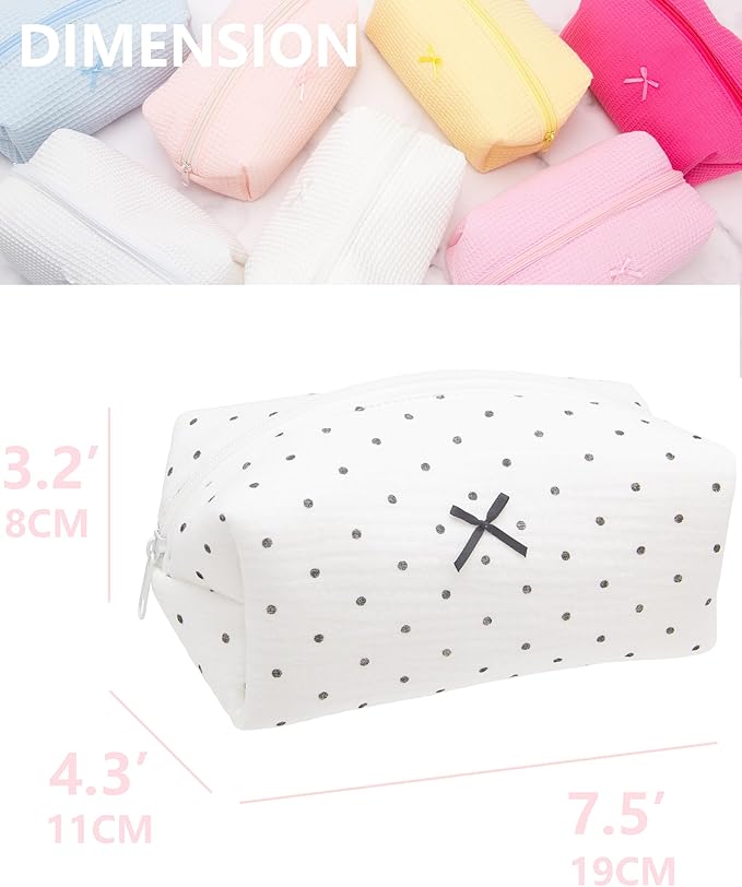 PAZIMIIK Cozy Makeup Bag Small Aesthetic Travel Zipper Cosmetic Pouch for Women Make Up Beauty Accessories Brushes,Polka Dot