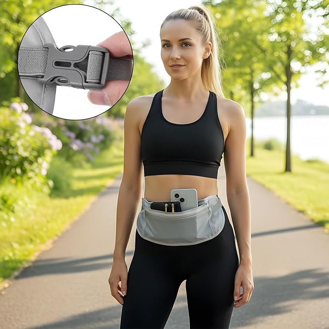 Money Belt for Travel, Slim Passport Holder, Blocking Hidden Waist Pouch for Passport, Cash, Cards, Slim Secure Travel Money Belt Bag for Men and Women (Gray)