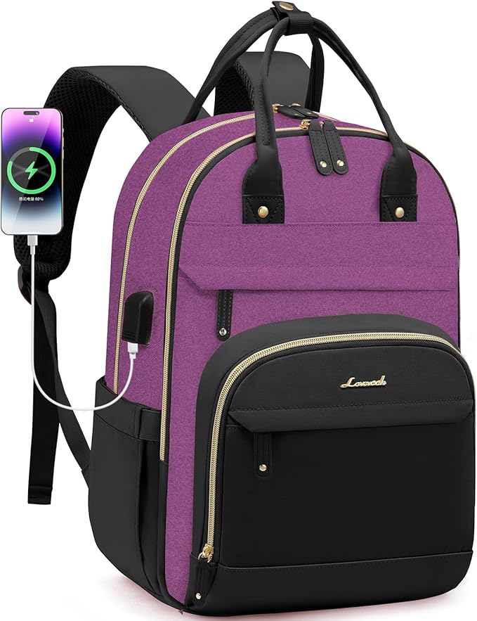 LOVEVOOK Backpack for Women,Laptop Backpack Women,Fits 15.6 Inch Laptop Bag,School Backpacks,Fashion Travel Work Anti-theft Bag,Waterproof Business Computer College Backpack Purse,Purple-Black-Black